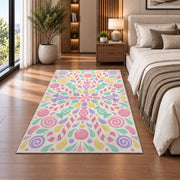 Pastel Floral Mandala Rug, Pink Mint Botanical Area Carpet for Kids Bedroom and Cheerful Decor - image 5