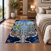 Space Station Road Map Rug, Blue Futuristic City Area Carpet for Kids Bedroom and Playroom Decor - image 5