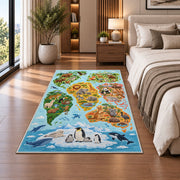 Blue Ocean Animal World Map Rug, Illustrated Geography Area Carpet for Kids Bedroom and Playroom - image 5
