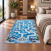 Ice Blue Winding Road Rug, Snowy Town Map Area Carpet for Kids Bedroom and Playroom Decor - image 5