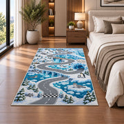 Snowy Mountain Road Rug, Blue Winter Landscape Area Carpet for Kids Bedroom and Playroom Decor - image 5