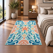 Turquoise Floral Scroll Rug, Coral Botanical Area Carpet for Bedroom and Decorative Living Room - image 5