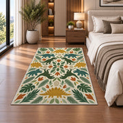 Green Botanical Floral Rug, Cream Leaf and Flower Area Carpet for Bedroom and Cozy Home Decor - image 5