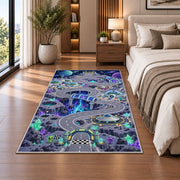 Purple Futuristic City Road Rug, room view 5