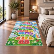 Rainbow garden hopscotch rug with numbers 1 to 20, room styling view 5