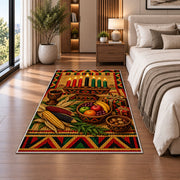 Kwanzaa Table Rug in a bedroom beside the bed