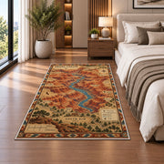 Grand Canyon South Rim map rug in a bedroom beside the bed