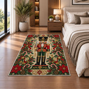Classic Nutcracker Christmas Rug in a bedroom beside the bed