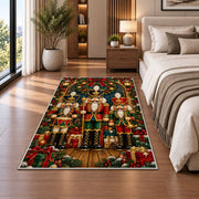 Three Nutcracker Soldiers Rug in a bedroom beside the bed