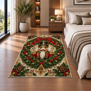 Nutcracker Wreath Christmas Rug in a bedroom beside the bed