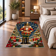 Drummer Nutcracker Rug in a bedroom beside the bed