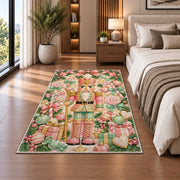 Pastel Pink Nutcracker Rug in a bedroom beside the bed