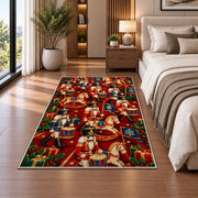 Toy Soldier Parade Christmas Rug in a bedroom beside the bed