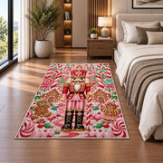 Candy Land Nutcracker Rug in a bedroom beside the bed