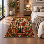 Vintage Nutcracker Rug in a bedroom beside the bed