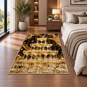 Champagne tower rug in a bedroom beside the bed