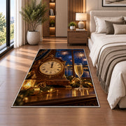 Mantel clock at midnight rug in a bedroom beside the bed