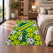 Pickleball Holes Pattern Rug in a bedroom beside the bed