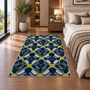 Pickleball Paddle Lattice Rug in a bedroom beside the bed