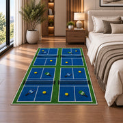 Pickleball Club Courts Rug in a bedroom beside the bed