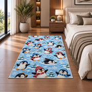 Penguin Pattern Rug in a bedroom beside the bed