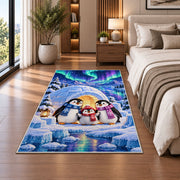 Penguin Igloo Rug in a bedroom beside the bed