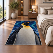 Emperor Penguin Rug in a bedroom beside the bed