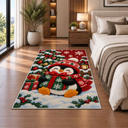 Christmas Penguin Rug in a bedroom beside the bed