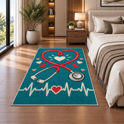 Heart Stethoscope Nurse Rug in a bedroom beside the bed