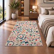 Nurse Essentials Pattern Rug in a bedroom beside the bed
