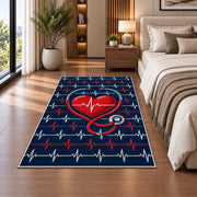 Heartbeat Stethoscope Rug in a bedroom beside the bed