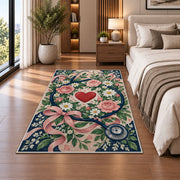 Floral Stethoscope Rug in a bedroom beside the bed