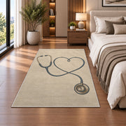 Minimalist Stethoscope Heart Rug in a bedroom beside the bed