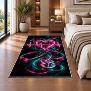 Neon Heartbeat Rug in a bedroom beside the bed