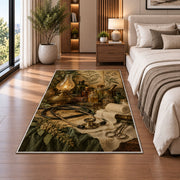 Vintage Apothecary Nurse Rug in a bedroom beside the bed