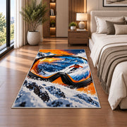 Ski goggles reflection rug in a bedroom beside the bed