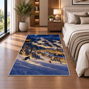 Night skiing resort rug in a bedroom beside the bed