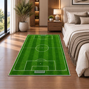 soccer field top view rug in a bedroom beside the bed
