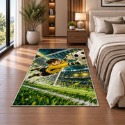 goalkeeper diving save rug in a bedroom beside the bed