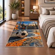 street soccer court rug in a bedroom beside the bed