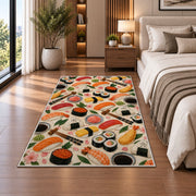 Sushi Pattern Rug in a bedroom beside the bed
