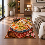 Cat Ramen Rug in a bedroom beside the bed