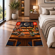 Sushi Bar Rug in a bedroom beside the bed