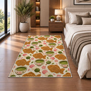 Taiyaki and Matcha Rug in a bedroom beside the bed