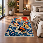 Surfing Sushi Rug in a bedroom beside the bed