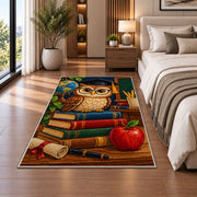 Wise Owl Teacher Rug in a bedroom beside the bed