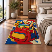 Backpack School Rug in a bedroom beside the bed