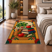Ruler Border Teacher Rug in a bedroom beside the bed