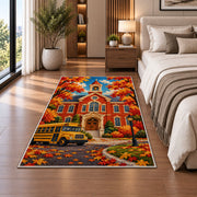 Autumn Schoolhouse Rug in a bedroom beside the bed
