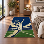 Tennis Player Serve Rug in a bedroom beside the bed
